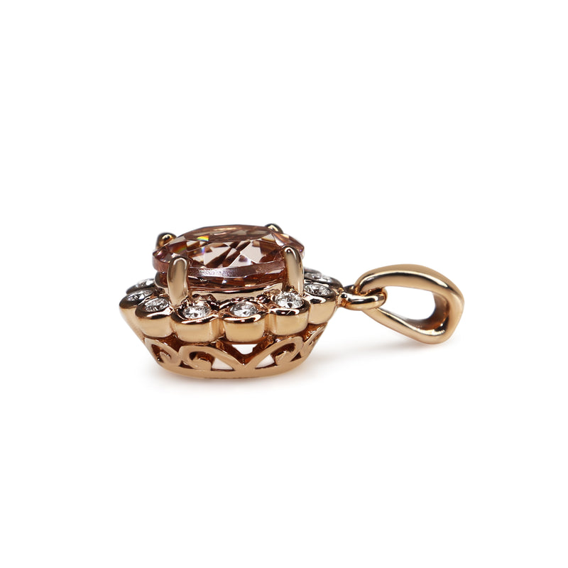 9ct Rose Gold Morganite and Diamond Daisy Style Pendant