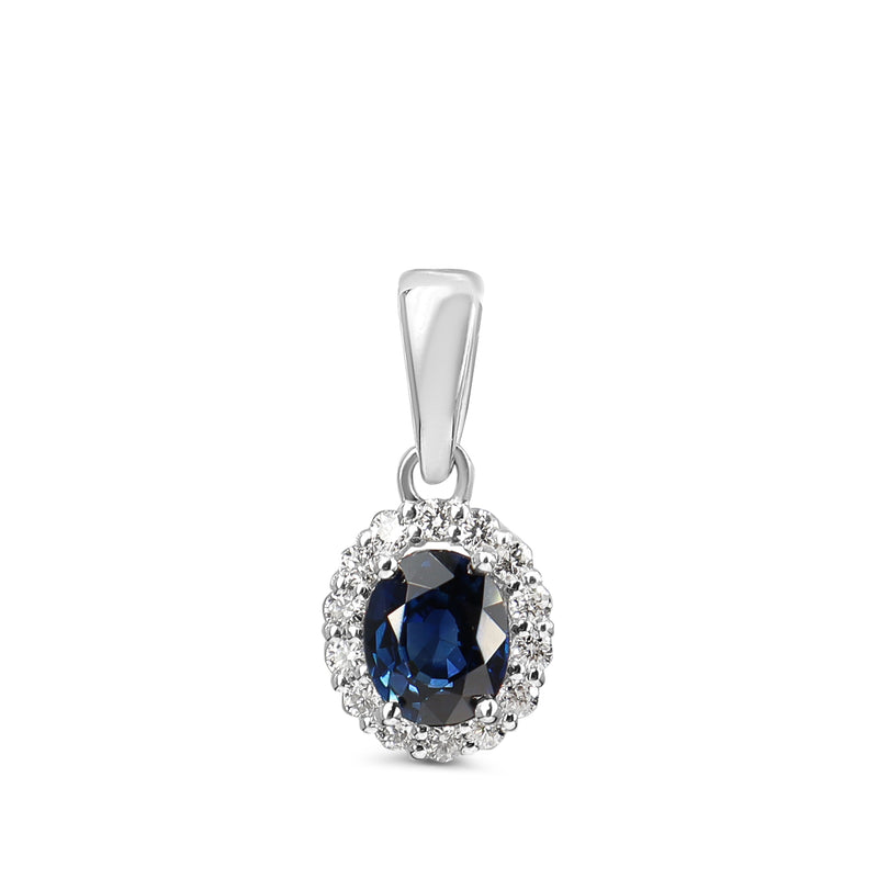 9ct White Gold Sapphire and Diamond Halo Pendant