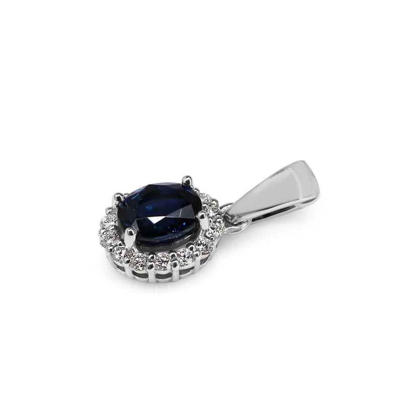 9ct White Gold Sapphire and Diamond Halo Pendant