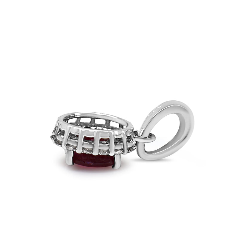 9ct White Gold Ruby and Diamond Halo Pendant