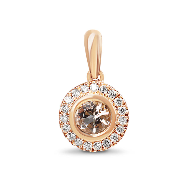 9ct Rose Gold Morganite and Diamond Halo Necklace