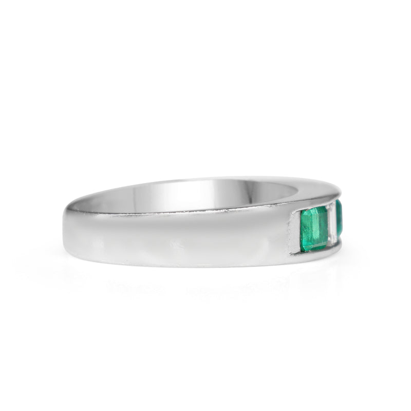 Platinum Emerald and Diamond 5 Stone Ring