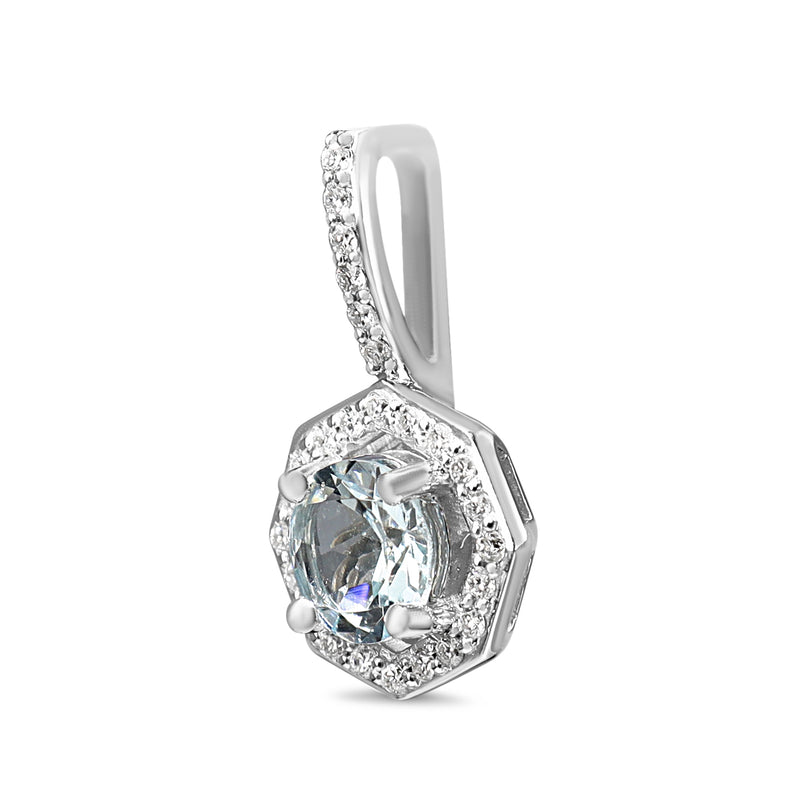 9ct Rose Gold Aquamarine and Diamond Hexagon Halo Pendant