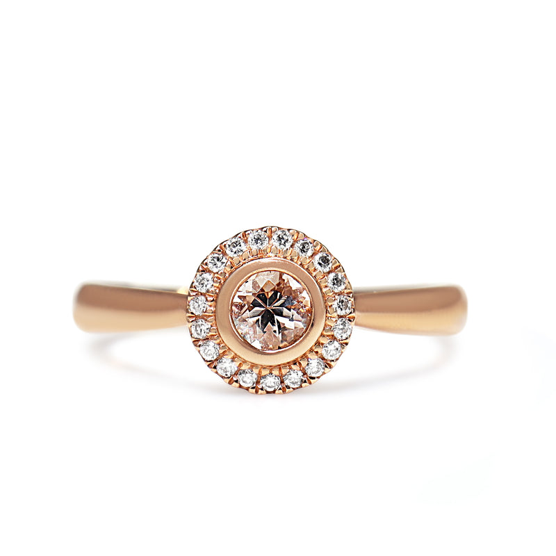 9ct Rose Gold Morganite Diamond Halo Ring