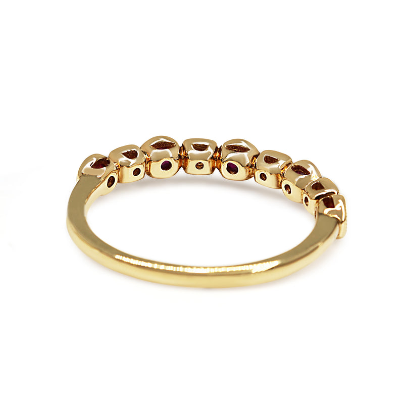 9ct Yellow Gold Ruby and Diamond Vintage Style Band Ring