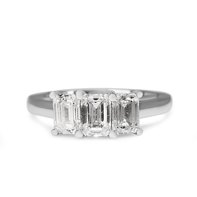18ct White Gold 1.66ct Emerald Cut Diamond 3 Stone Ring