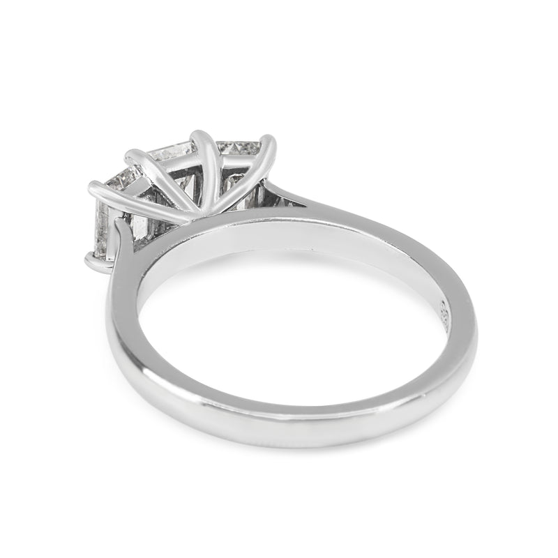 18ct White Gold 1.66ct Emerald Cut Diamond 3 Stone Ring