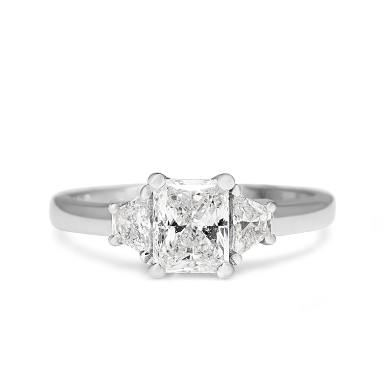 18ct White Gold Radiant and Trapezoid 3 Stone Diamond Ring