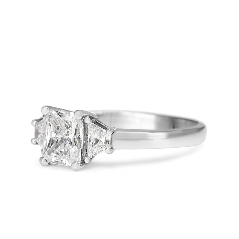 18ct White Gold Radiant and Trapezoid 3 Stone Diamond Ring