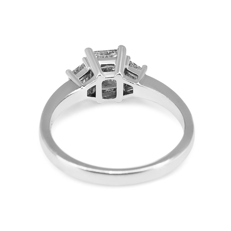 18ct White Gold Radiant and Trapezoid 3 Stone Diamond Ring