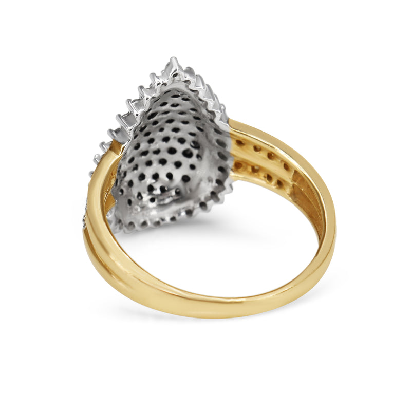 9ct Yellow and White Gold Black and White Diamond Cluster Pear Shaped Ring