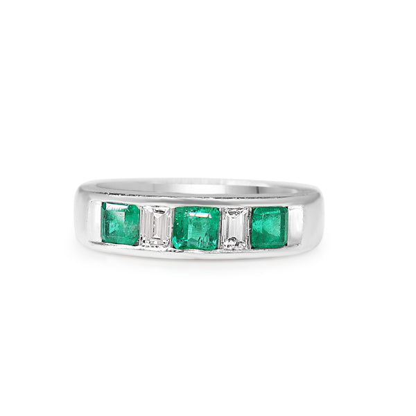 Platinum Emerald and Diamond 5 Stone Ring