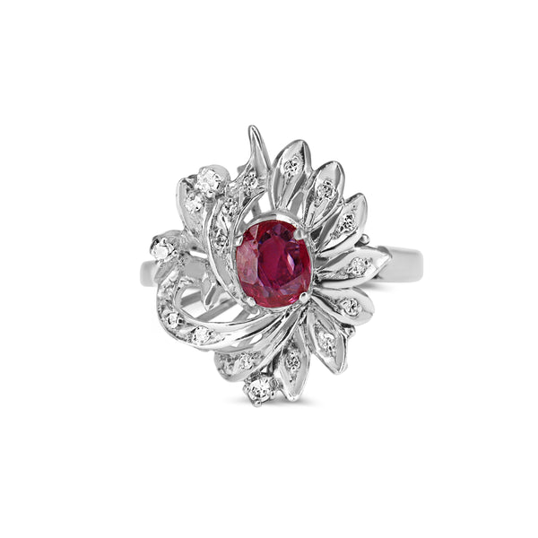Palladium Ruby and Diamond Cluster Ring