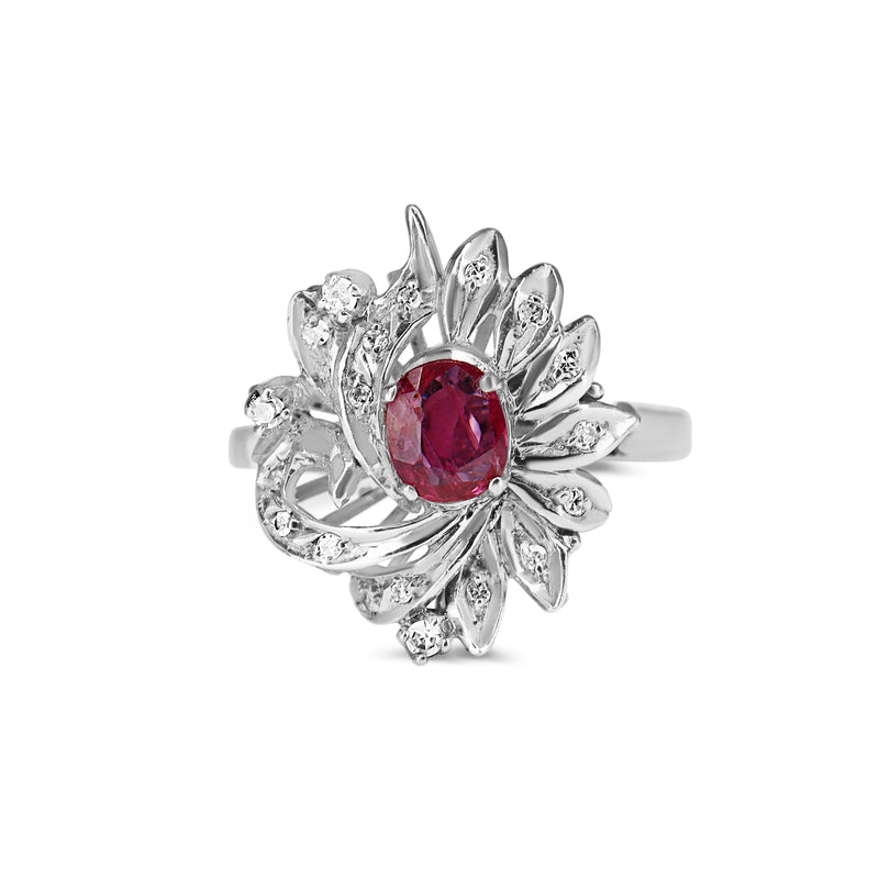 Palladium Ruby and Diamond Cluster Ring