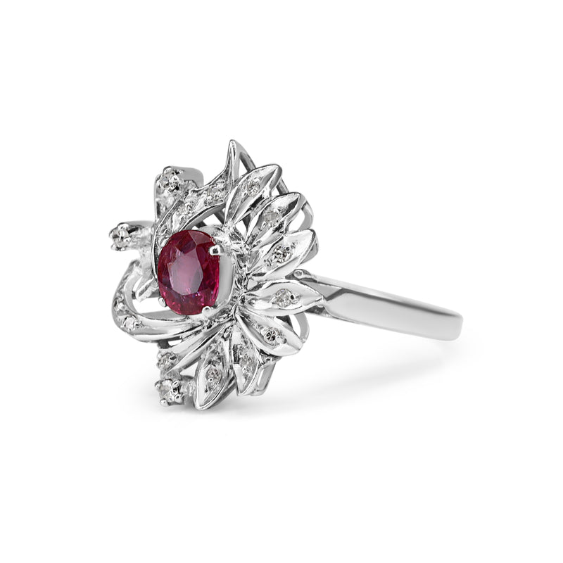 Palladium Ruby and Diamond Cluster Ring