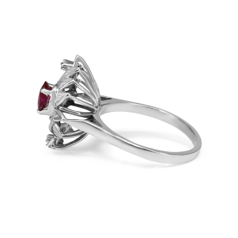 Palladium Ruby and Diamond Cluster Ring
