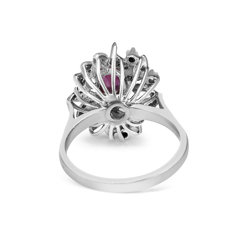 Palladium Ruby and Diamond Cluster Ring