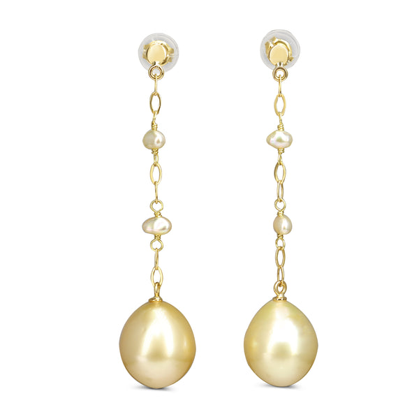 18ct Yellow Gold Golden South Sea Pearl Drop Earrings