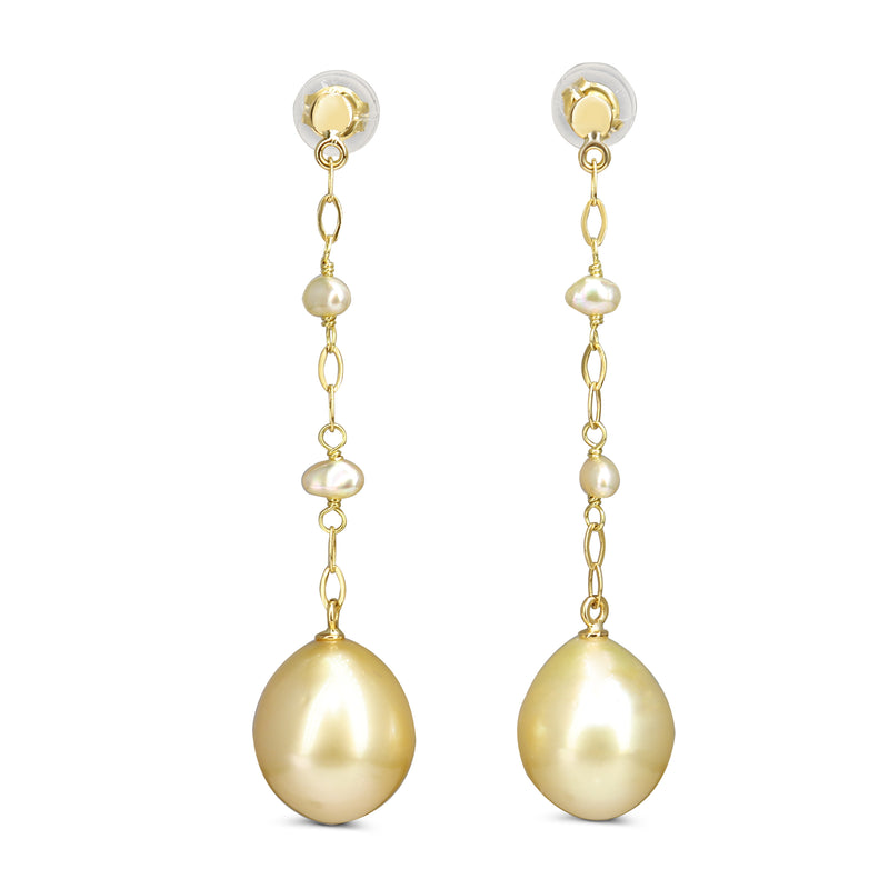 18ct Yellow Gold Golden South Sea Pearl Drop Earrings