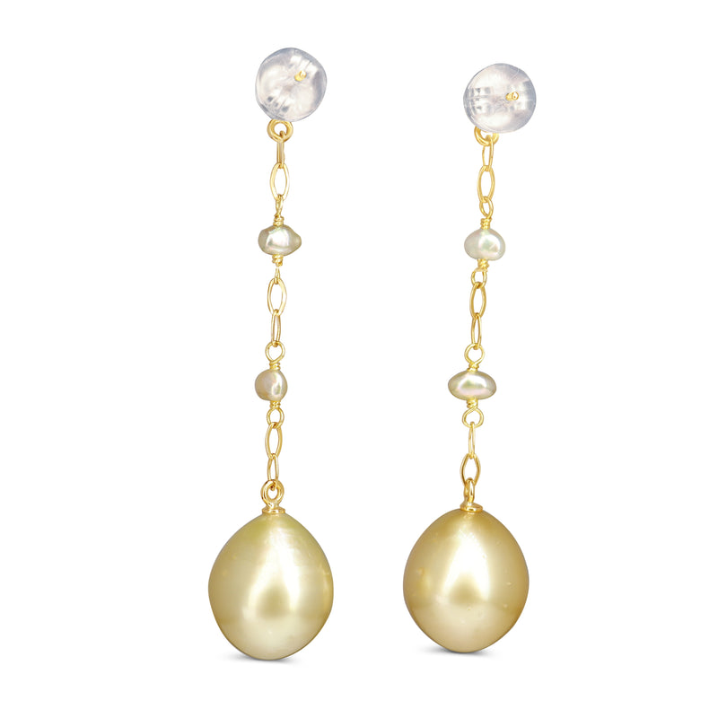 18ct Yellow Gold Golden South Sea Pearl Drop Earrings