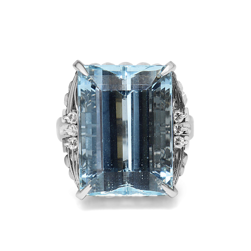 Platinum Aquamarine and Diamond Vintage Ring