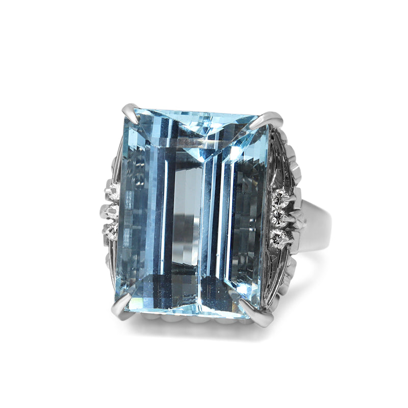 Platinum Aquamarine and Diamond Vintage Ring