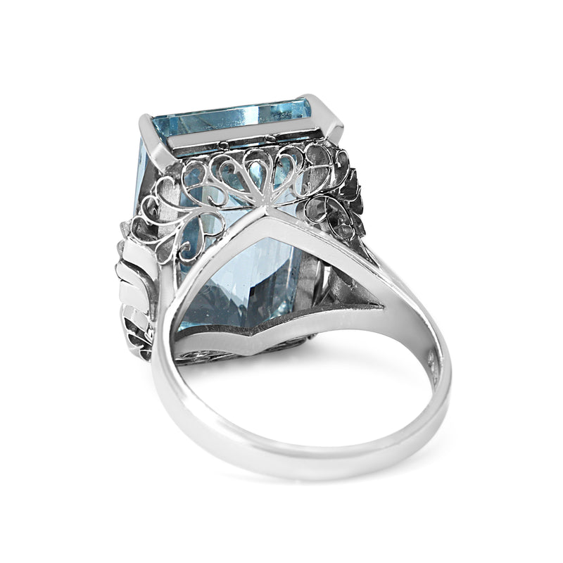 Platinum Aquamarine and Diamond Vintage Ring