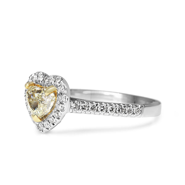 18ct Yellow and White Gold Yellow Heart Diamond Halo Ring