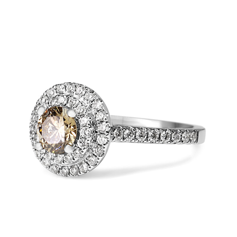 18ct White Gold Champagne Diamond Double Halo Ring