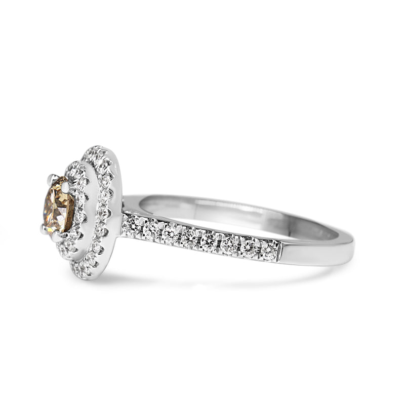 18ct White Gold Champagne Diamond Double Halo Ring