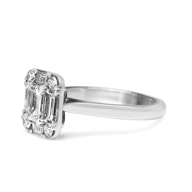 18ct White Gold Emerald, Baguette and Brilliant Cut Deco Style Diamond Ring