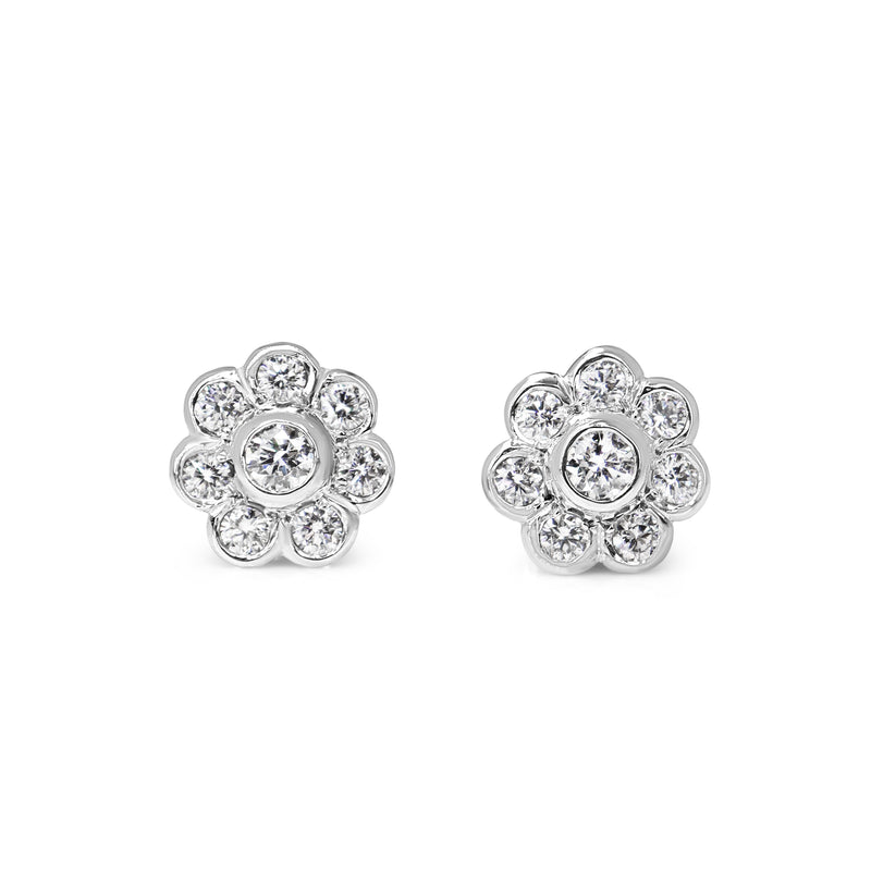 18ct White Gold Diamond Daisy Stud Earrings