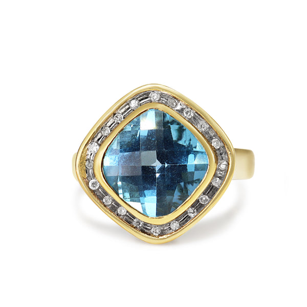 9ct Yellow Gold Topaz and Diamond Ring