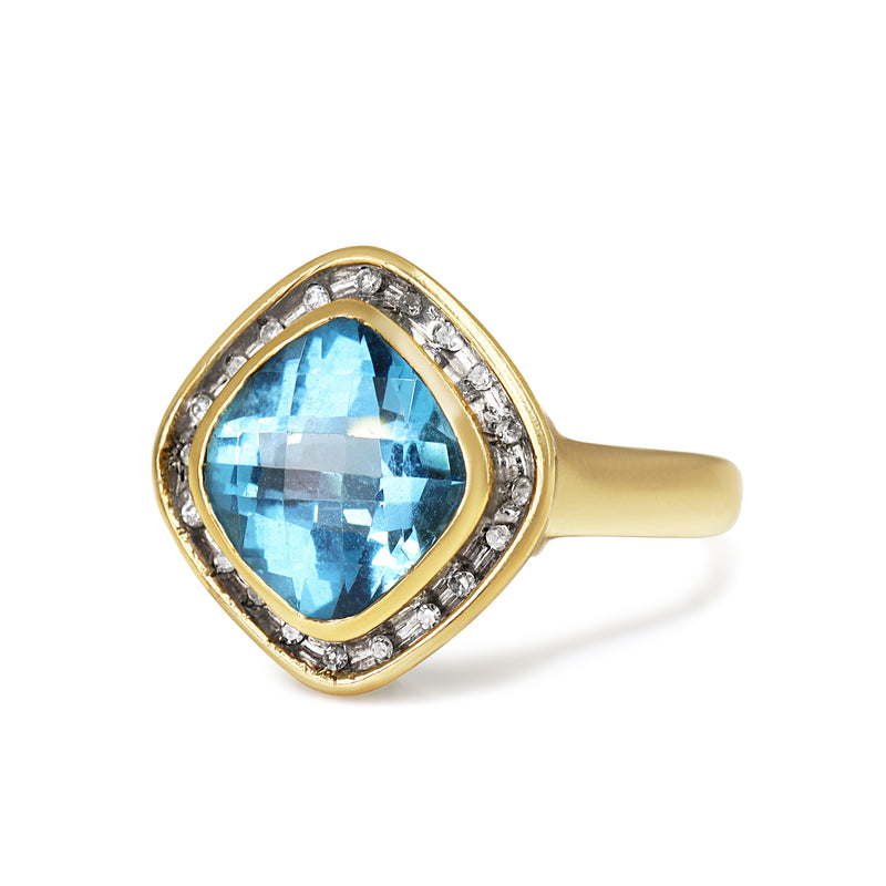 9ct Yellow Gold Topaz and Diamond Ring