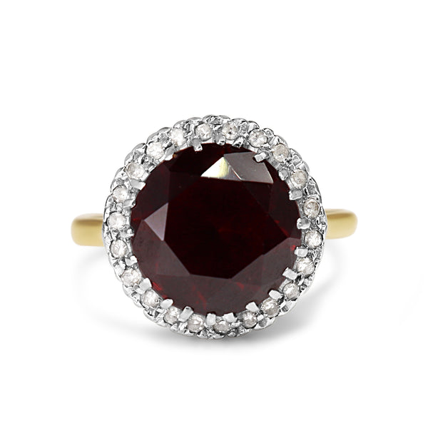 18ct Yellow and White Gold Garnet and Diamond Vintage Halo Ring