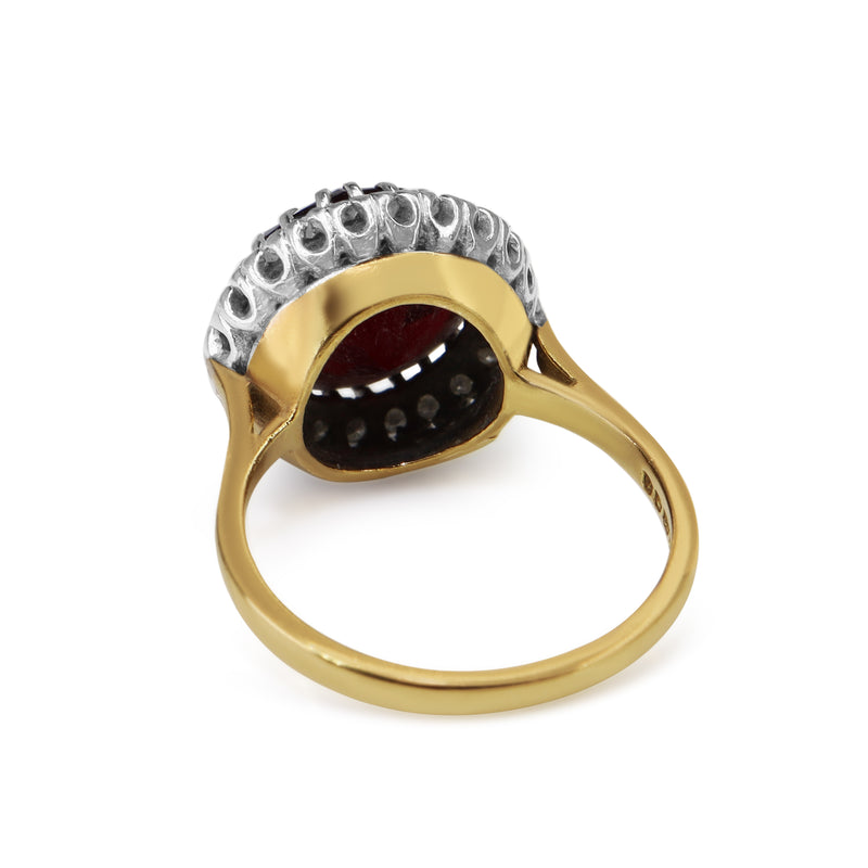 18ct Yellow and White Gold Garnet and Diamond Vintage Halo Ring