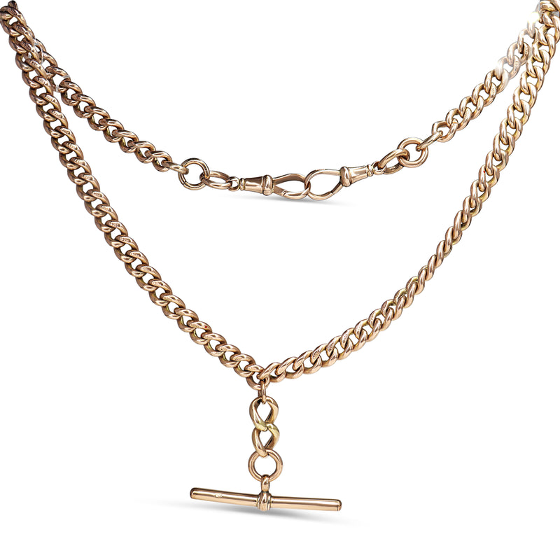 9ct Rose Gold Antique Curb Link Fob Chain Necklace