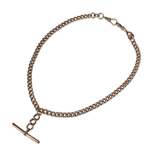 9ct Rose Gold Antique Curb Link Fob Chain Necklace