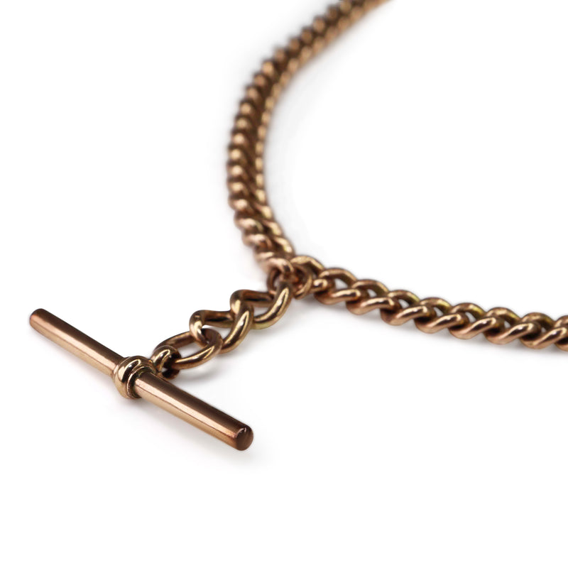9ct Rose Gold Antique Curb Link Fob Chain Necklace