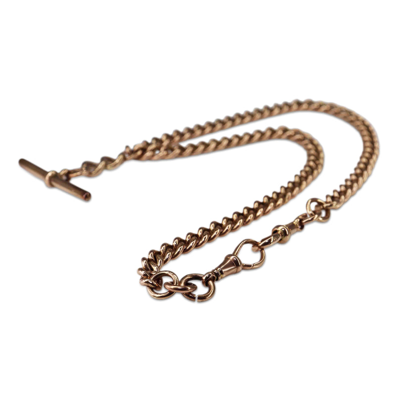 9ct Rose Gold Antique Curb Link Fob Chain Necklace