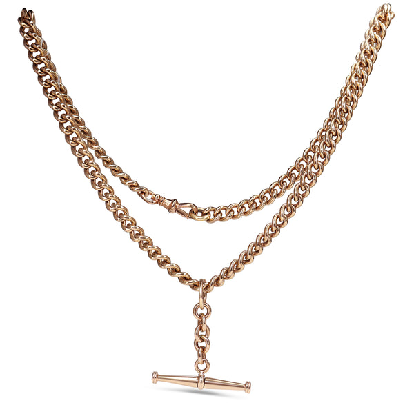 9ct Rose Gold Antique Curb Link Fob Chain Necklace