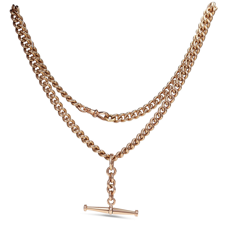 9ct Rose Gold Antique Curb Link Fob Chain Necklace