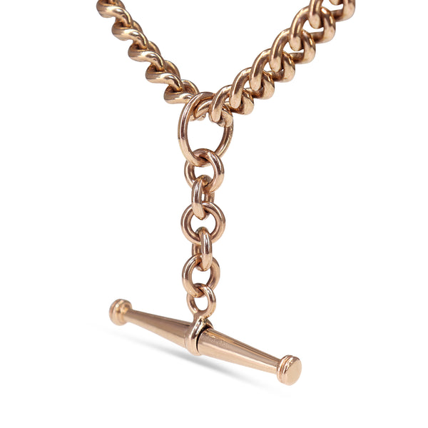 9ct Rose Gold Antique Curb Link Fob Chain Necklace