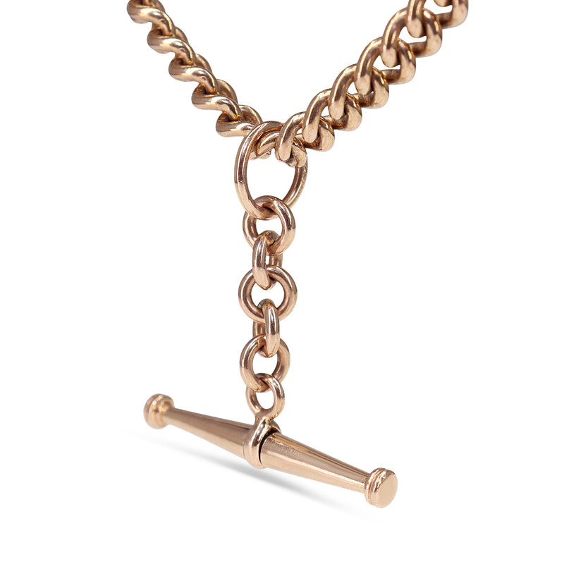 9ct Rose Gold Antique Curb Link Fob Chain Necklace