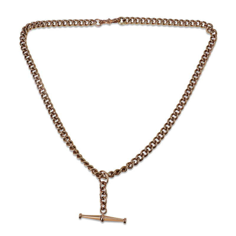 9ct Rose Gold Antique Curb Link Fob Chain Necklace