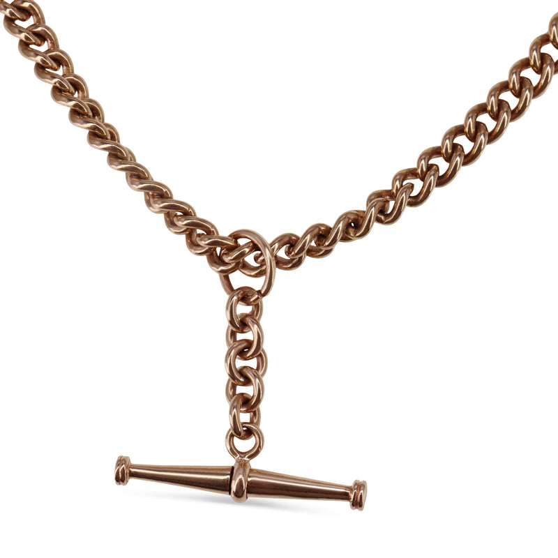 9ct Rose Gold Antique Curb Link Fob Chain Necklace