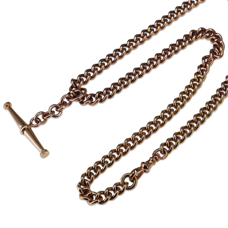 9ct Rose Gold Antique Curb Link Fob Chain Necklace