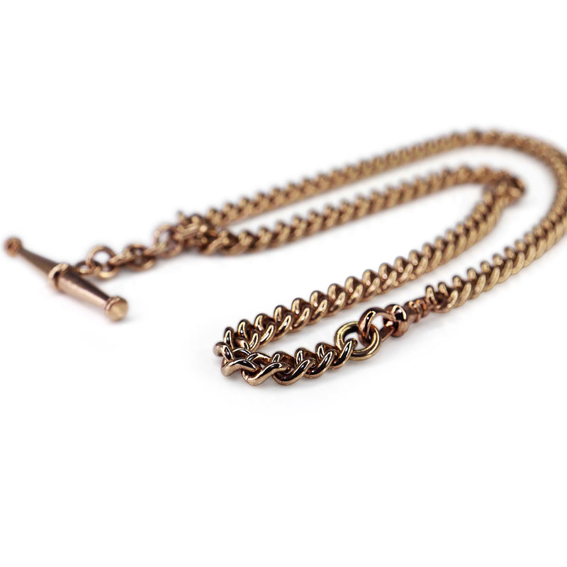 9ct Rose Gold Antique Curb Link Fob Chain Necklace