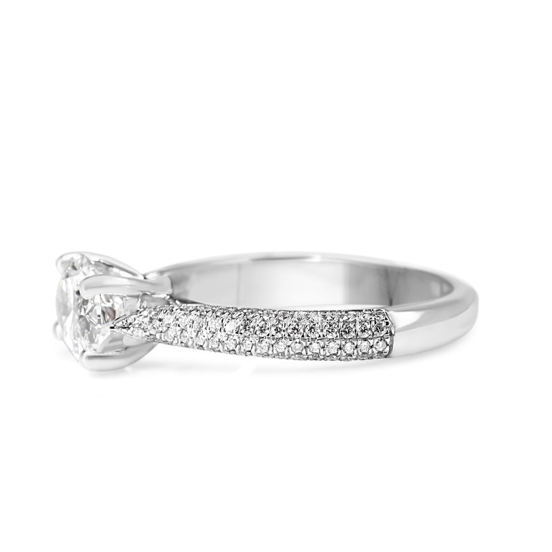 18ct White Gold Oval East West Lab Grown Diamond Ring with Pavé Natural Diamond Band