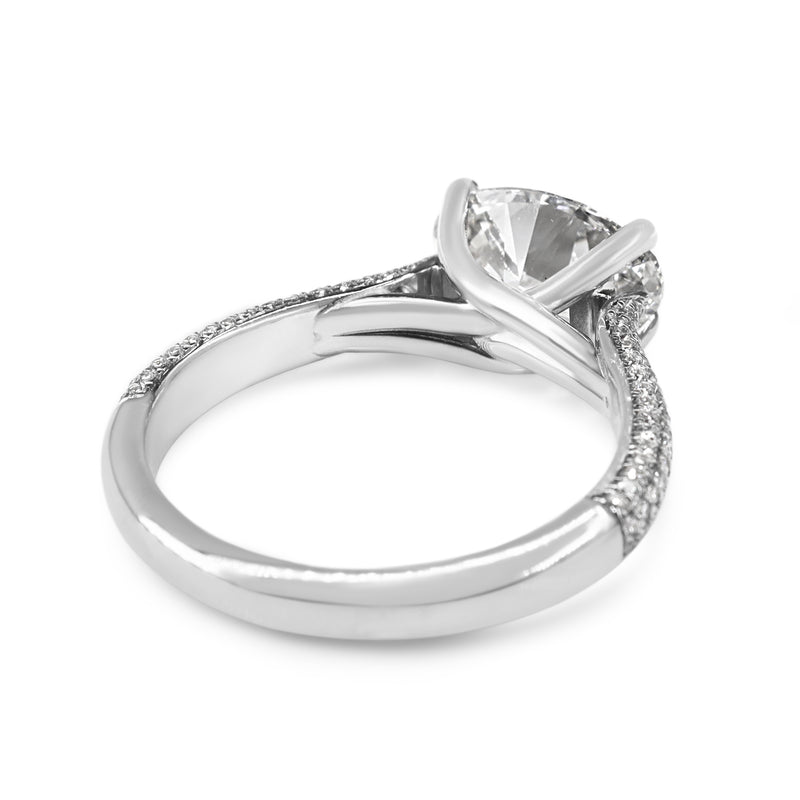 18ct White Gold Oval East West Lab Grown Diamond Ring with Pavé Natural Diamond Band